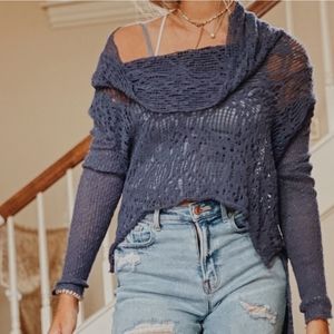 Free People Hi Low Cowl Neck Crochet Sweater Medium